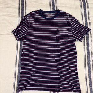 J. Crew Navy and Red Striped Short Sleeve Tee